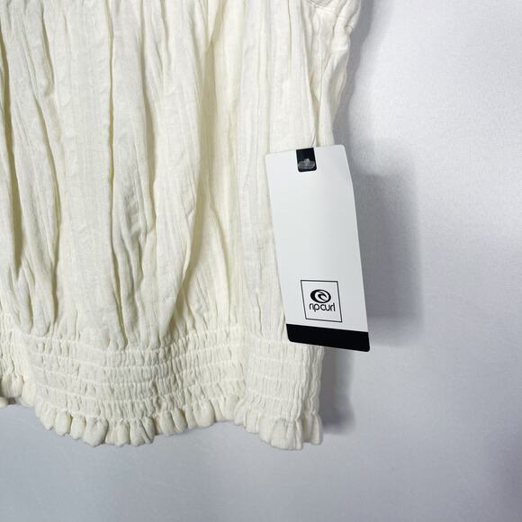 New Ripcurl Medium Cream Norah Tank Top Smocking Shoulder Tie Cotton Gauze Bone - Picture 3 of 11